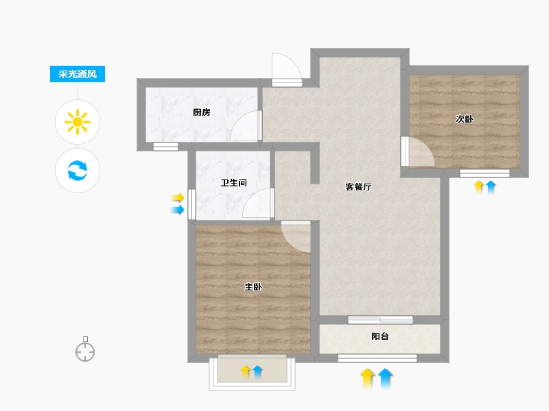 天津-天津市-雍祥园1号楼,雍祥园2号楼建面84m²-67.20-户型库-采光通风