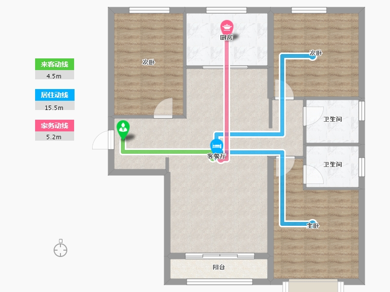 天津-天津市-雍祥园4号楼,建面122m²-97.60-户型库-动静线