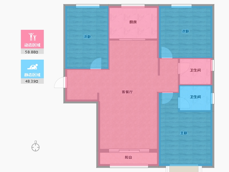 天津-天津市-雍祥园4号楼,建面122m²-97.60-户型库-动静分区