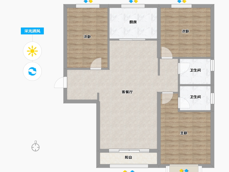 天津-天津市-雍祥园4号楼,建面122m²-97.60-户型库-采光通风