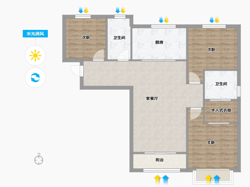 天津-天津市-雍祥园2号楼,建面111m²-88.80-户型库-采光通风