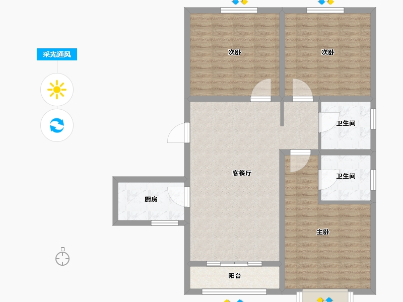 天津-天津市-雍祥园1号楼,建面128m²-102.41-户型库-采光通风