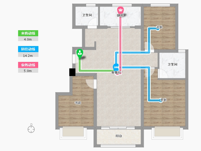 天津-天津市-路劲太阳城心邸皓林园18号楼,皓林园17号楼建面124m²-91.55-户型库-动静线