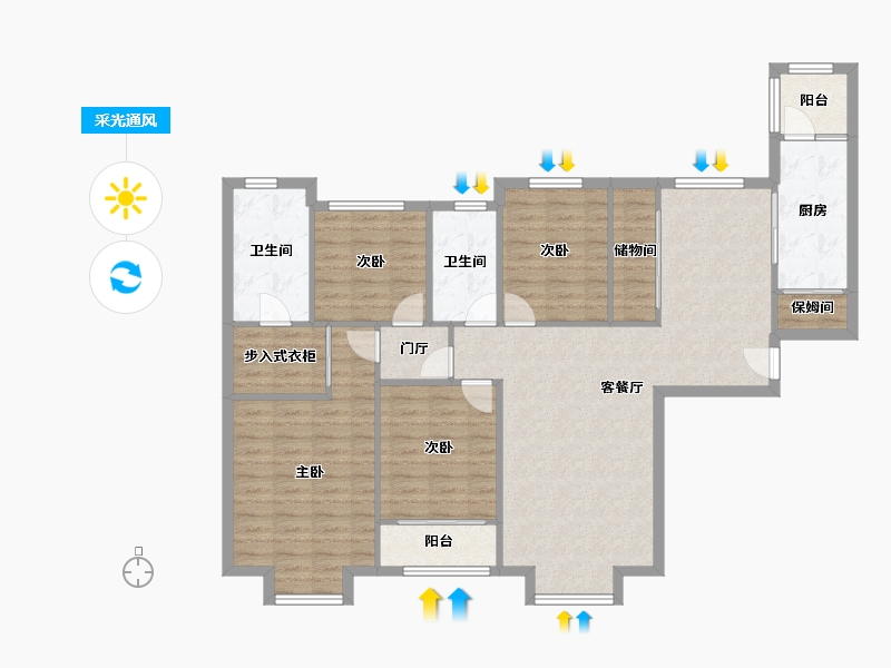 天津-天津市-天津恒大帝景恒景园6号楼建面170m²-121.37-户型库-采光通风