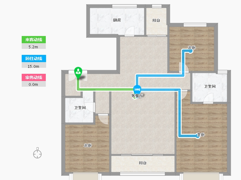 天津-天津市-融侨观澜浩宇苑3号楼,浩宇苑5号楼,浩宇苑7号楼建面132m²-105.60-户型库-动静线