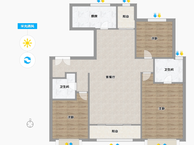 天津-天津市-融侨观澜浩宇苑3号楼,浩宇苑5号楼,浩宇苑7号楼建面132m²-105.60-户型库-采光通风