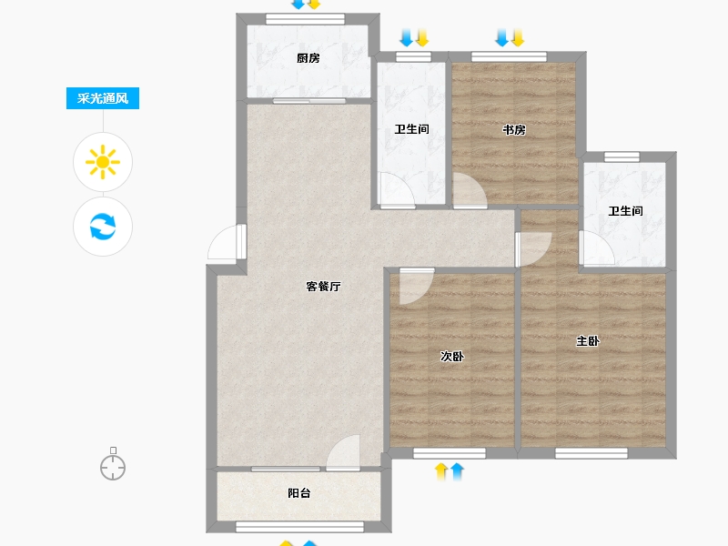 天津-天津市-格调平园逸潞园14号楼,建面121m²-86.81-户型库-采光通风