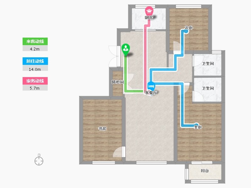 天津-天津市-天房领世郡2号楼,3号楼,5号楼,7号楼,9号楼建面121m²-85.52-户型库-动静线