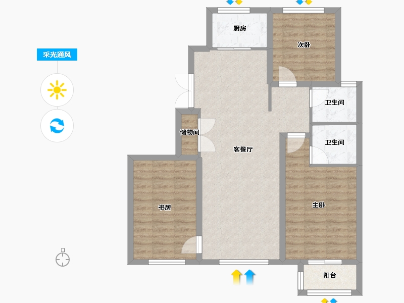 天津-天津市-天房领世郡2号楼,3号楼,5号楼,7号楼,9号楼建面121m²-85.52-户型库-采光通风