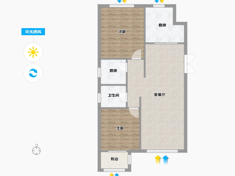 天津-天津市-天房领世郡1号楼,3号楼,5号楼,7号楼,9号楼建面103m²-76.85-户型库-采光通风