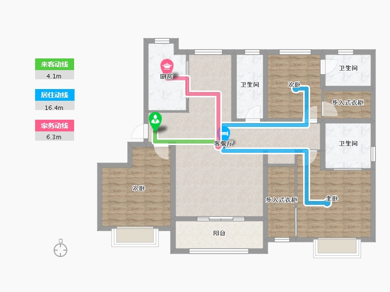 天津-天津市-格调松间6号楼建面156m²-116.81-户型库-动静线