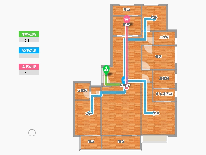 河南省-郑州市-蓝宝湖畔晓风建面207m2-165.61-户型库-动静线