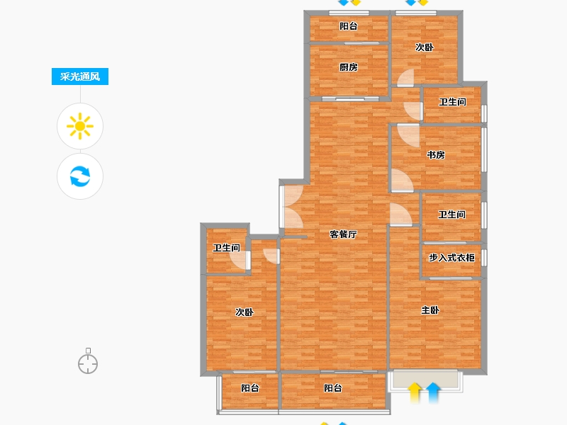 河南省-郑州市-蓝宝湖畔晓风建面207m2-165.61-户型库-采光通风