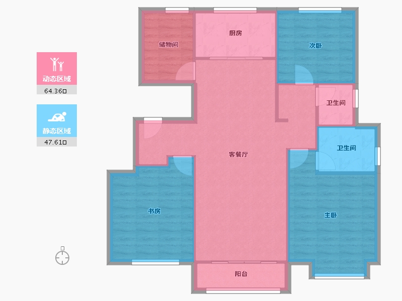 天津-天津市-天安珑园9号楼,10号楼,11号楼,12号楼建面128m²-102.47-户型库-动静分区