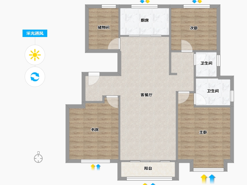 天津-天津市-天安珑园9号楼,10号楼,11号楼,12号楼建面128m²-102.47-户型库-采光通风