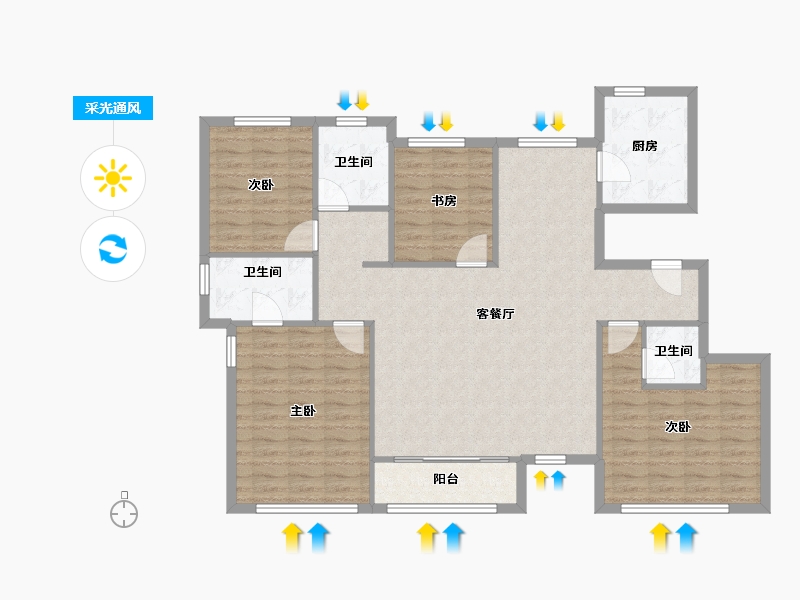 天津-天津市-天安珑园8号楼,9号楼,24号楼,建面150m²-120.00-户型库-采光通风