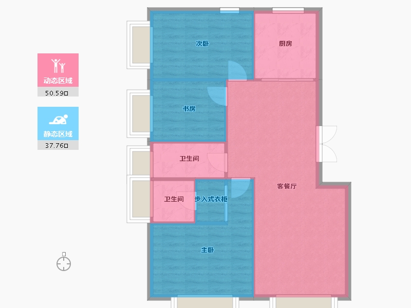 天津-天津市-宝安江南城建面110m²-81.07-户型库-动静分区