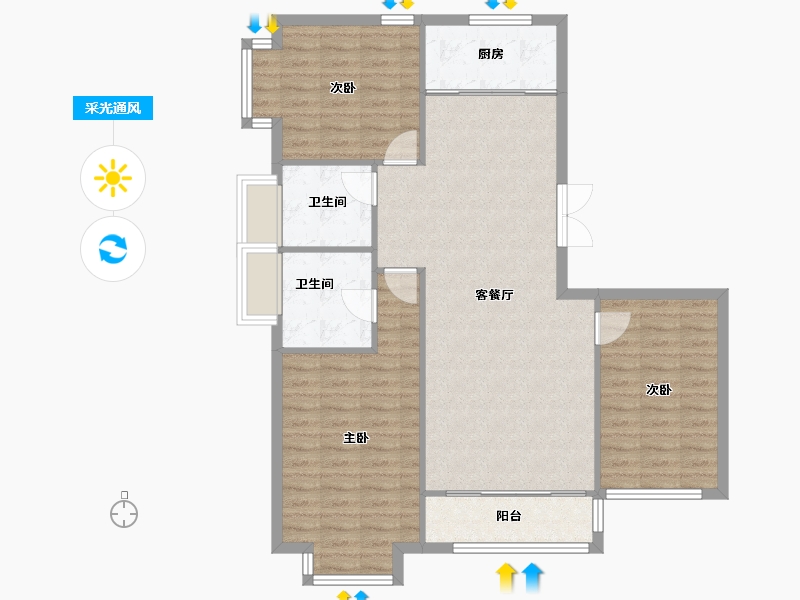 天津-天津市-宝安江南城三区24号楼,三区25号楼建面131m²-100.84-户型库-采光通风