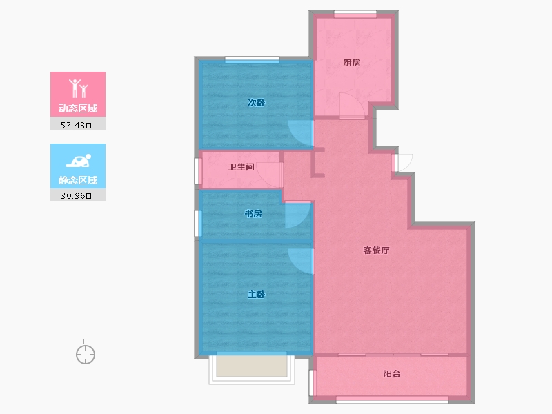 天津-天津市-中交樾公馆香邑花苑23号楼,34号楼建面96m²-76.80-户型库-动静分区