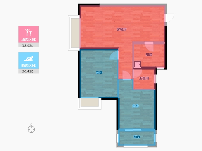 河南省-郑州市-汇泉景悦城建面77m2-61.60-户型库-动静分区