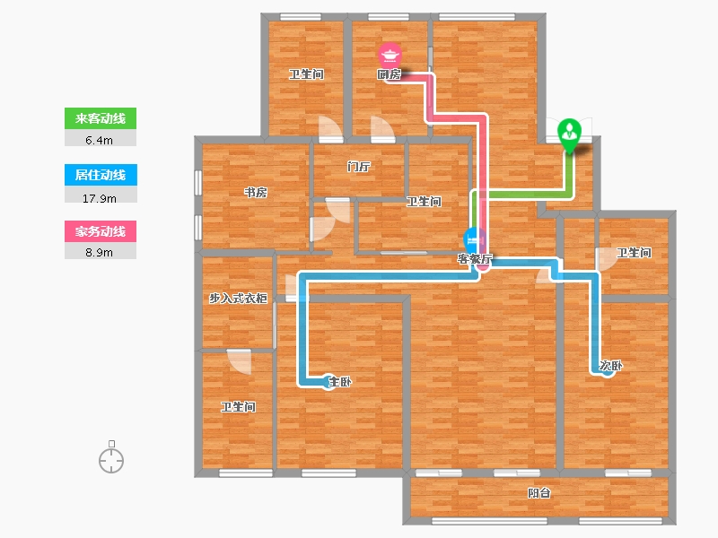 河南省-郑州市-金领九如意建面237m2-187.40-户型库-动静线