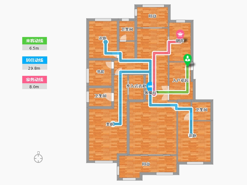 河南省-郑州市-荣盛华府B1户型建面180m2-166.27-户型库-动静线