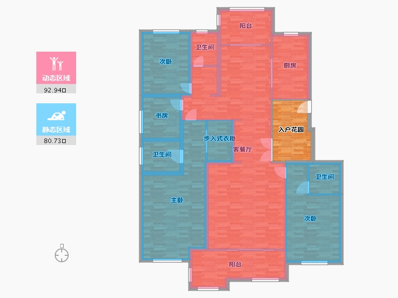 河南省-郑州市-荣盛华府B1户型建面180m2-166.27-户型库-动静分区