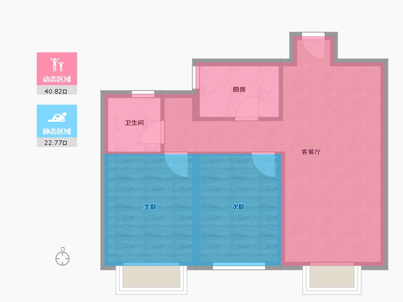 天津-天津市-天房北宁公元天博雅苑1号楼,天博雅苑2号楼建面88m²-56.66-户型库-动静分区