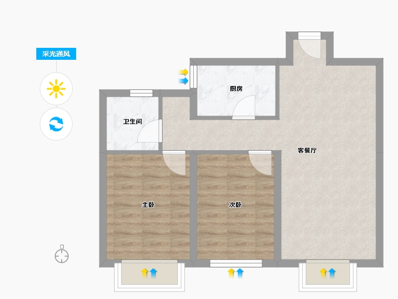 天津-天津市-天房北宁公元天博雅苑1号楼,天博雅苑2号楼建面88m²-56.66-户型库-采光通风