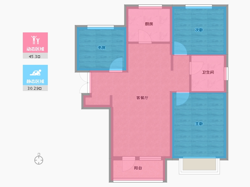 天津-天津市-天房北宁公元天博雅苑1号楼,2号楼建面106m²-67.04-户型库-动静分区