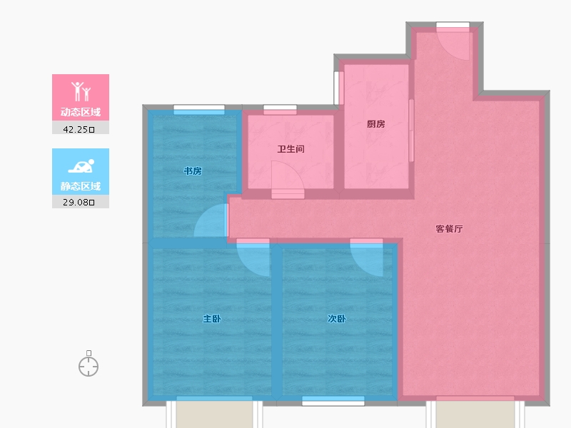 天津-天津市-天房北宁公元天博雅苑3号楼,建面96m²-62.57-户型库-动静分区