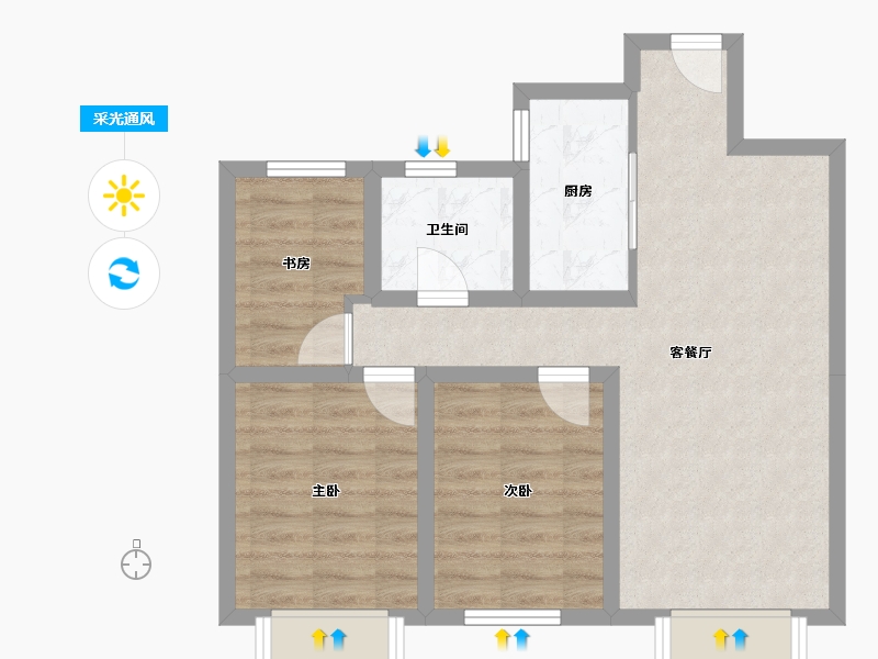 天津-天津市-天房北宁公元天博雅苑3号楼,建面96m²-62.57-户型库-采光通风