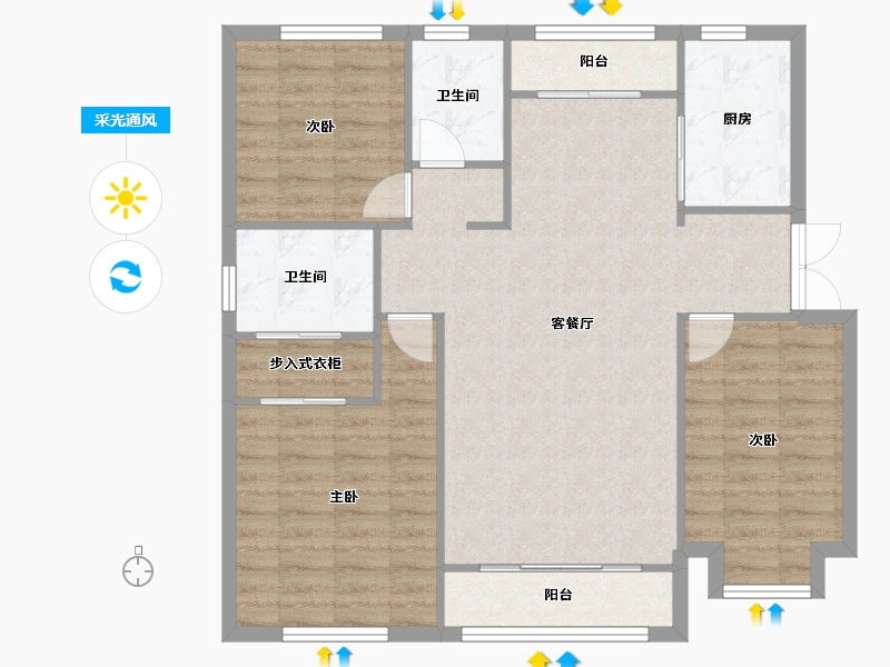 天津-天津市-首创天阅海河6号楼建面143m²-97.15-户型库-采光通风