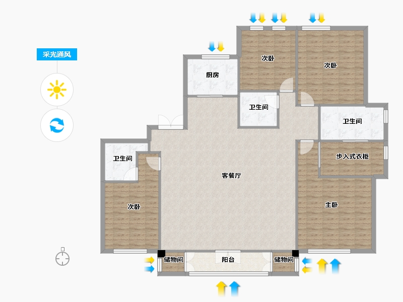 天津-天津市-首创天阅海河8号楼建面224m²-171.40-户型库-采光通风