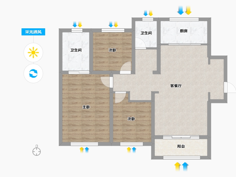 天津-天津市-中冶德贤华府1号楼,,2号楼建面136m²-87.48-户型库-采光通风