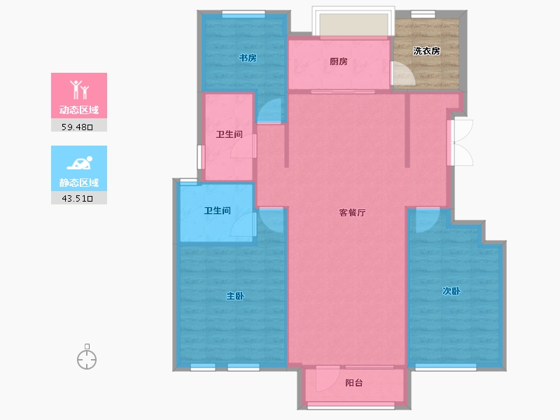 天津-天津市-财富绿道丹庭建面132m²-99.49-户型库-动静分区