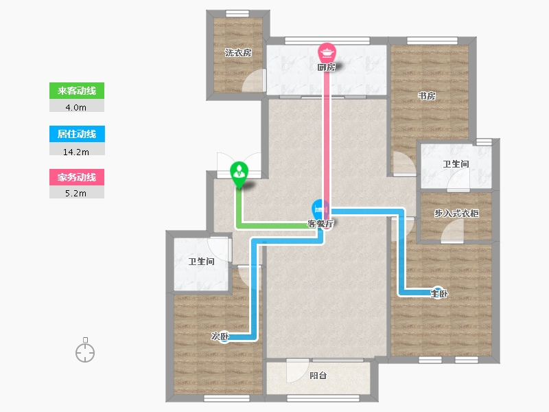 天津-天津市-财富绿道丹庭建面137m²-104.52-户型库-动静线