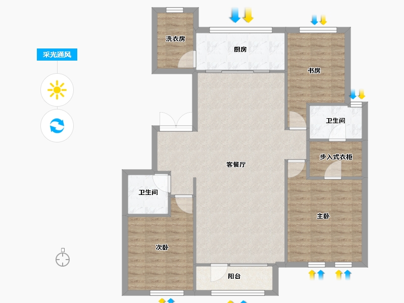 天津-天津市-财富绿道丹庭建面137m²-104.52-户型库-采光通风