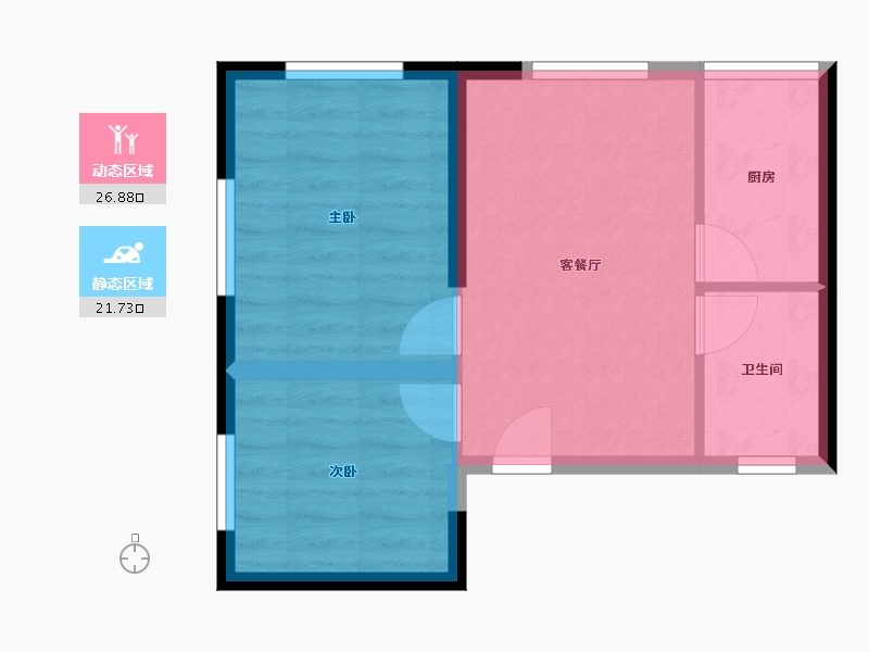 天津-天津市-富海公馆1号楼,2号楼建面70m²-43.18-户型库-动静分区