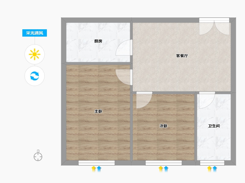 天津-天津市-富海公馆3号楼建面78m²-54.39-户型库-采光通风