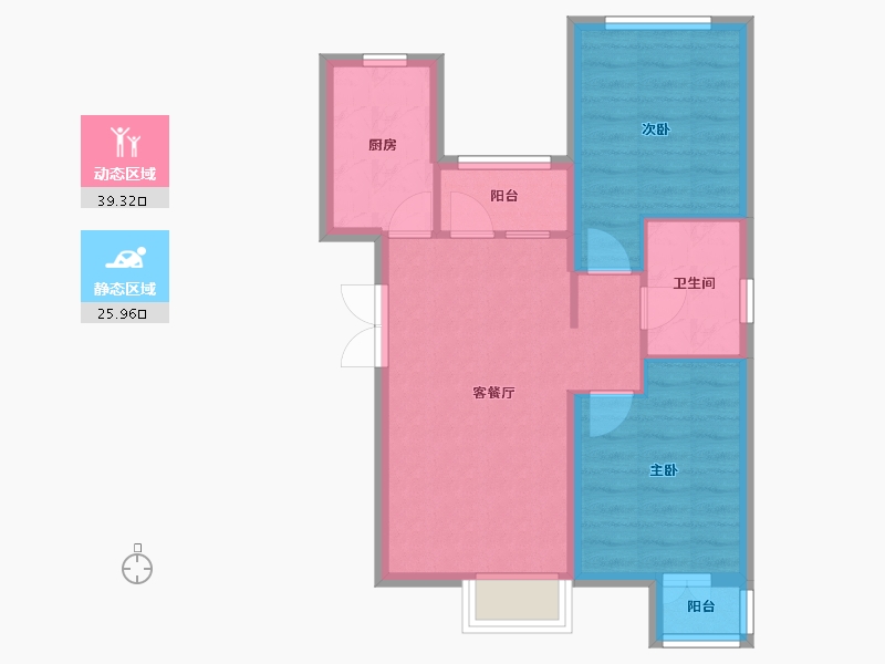 天津-天津市-天房中山路1号楼,建面92m²-58.13-户型库-动静分区