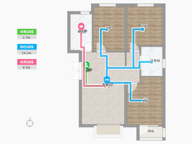 天津-天津市-天房中山路1号楼,建面105m²-68.54-户型库-动静线