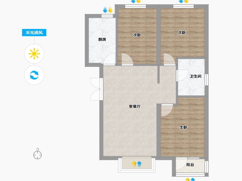 天津-天津市-天房中山路1号楼,建面105m²-68.54-户型库-采光通风