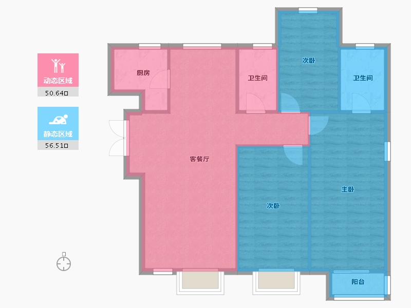 天津-天津市-天房中山路10号楼,建面136m²-98.45-户型库-动静分区