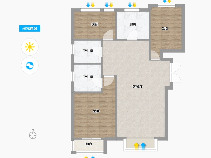 天津-天津市-天房中山路1号楼,建面110m²-73.72-户型库-采光通风