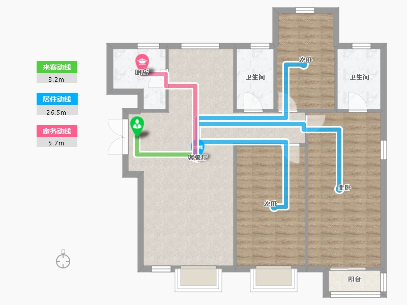 天津-天津市-天房中山路10号楼,建面136m²-98.45-户型库-动静线