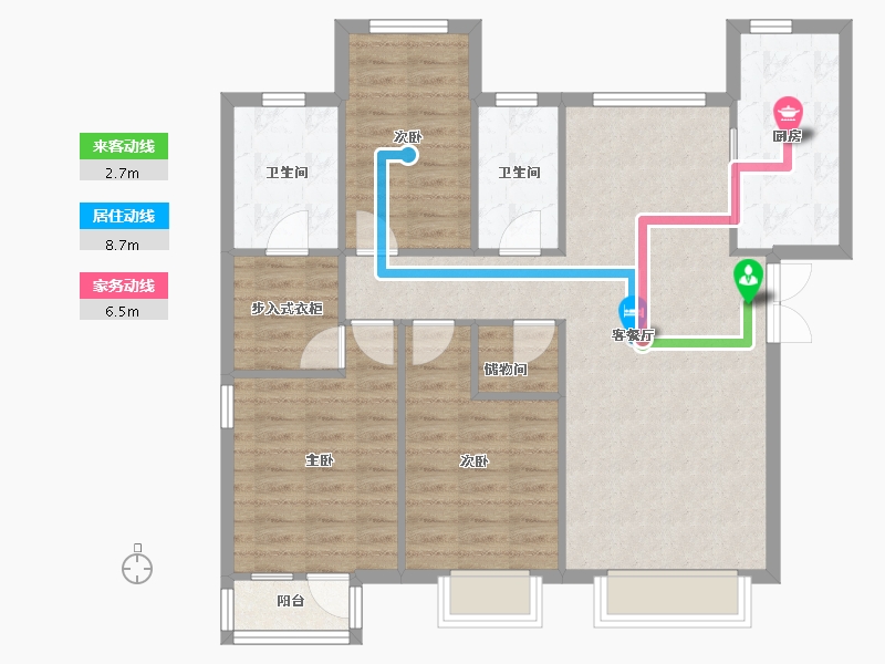 天津-天津市-天房中山路5号楼,建面139m²-96.91-户型库-动静线