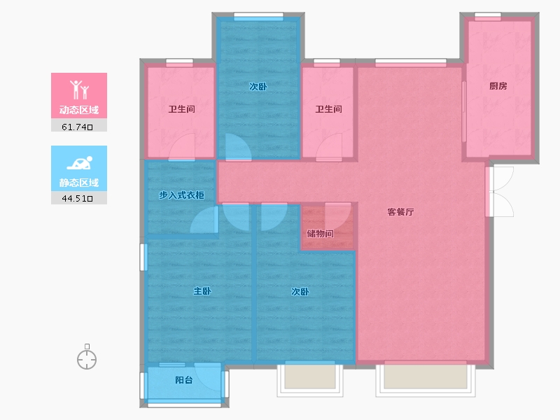 天津-天津市-天房中山路5号楼,建面139m²-96.91-户型库-动静分区