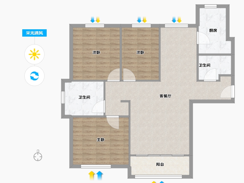 天津-天津市-新业御园10号楼,22号楼,23号楼建面120m²-96.00-户型库-采光通风