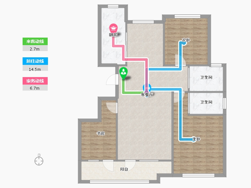 天津-天津市-新业御园15号楼,16号楼,18号楼建面130m²-104.00-户型库-动静线